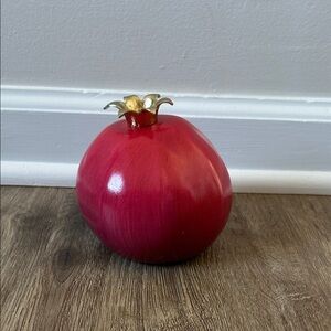Decorative Red Pomegranate Accent with Gold Crown